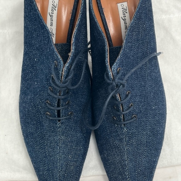 Maryam Almalki Women's Jane Lace Up Pointed Toe Navy Blue Denim Mules EU Size 39 - Picture 10 of 15